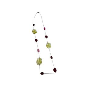 Vintage Lucite‎ Bead Necklace Mod 60s 70s Speckled Yellow Pink Marbled Beads 20"